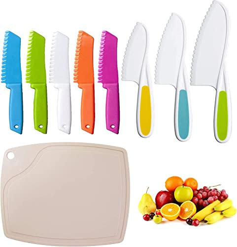 JEFFOUOO 9 Stück Kinderküchenmesser, Kindermesser-Set zum Schneiden und Kochen, Kochen Küchenmesser für Kleinkinder Gemüse, Salat, Kuchen