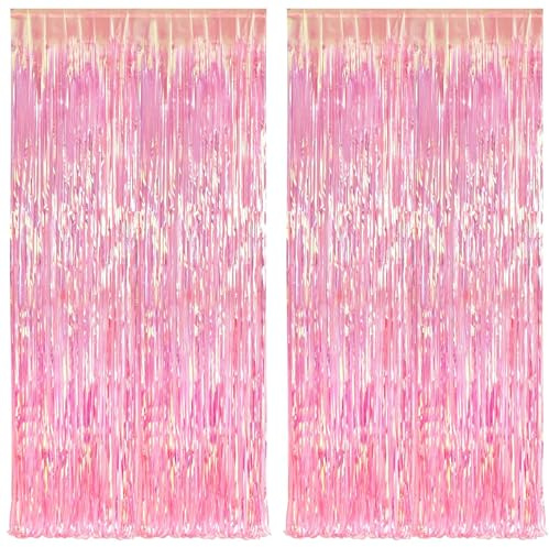 KatchOn, Lametta Vorhänge Rosa Glitzer – 2,5m X 1m 2 Stücke | Pink Metallische Glitzervorhang Fringe für Einhor Geburtstag Party | Lametta Vorhänge Folie Fransen für Pink Partydeko, Baby Shower