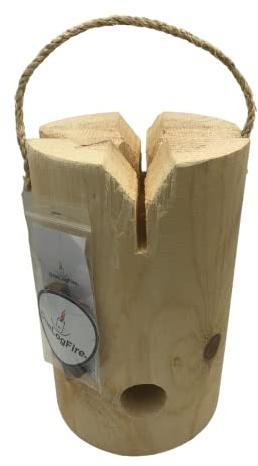 One Log Fire Cookstove Campfire Log, Kiln-Dried Red Pine Swedish Torch with Easy Light Starter, 12.5” Tall x 8” Diameter, 2.5 Hour Burn Time