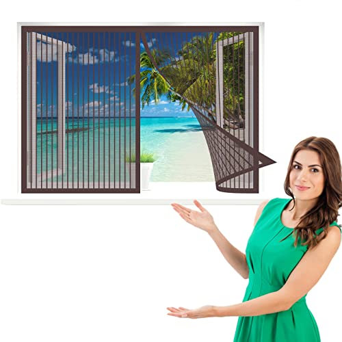Fliegennetz Fenster Magnet, 140 x 130 cm Insektenschutz, Feines undurchdringliches Gitter, vollmagnetisch, schließt automatisch für Alle Arten von Fenstern, Braun
