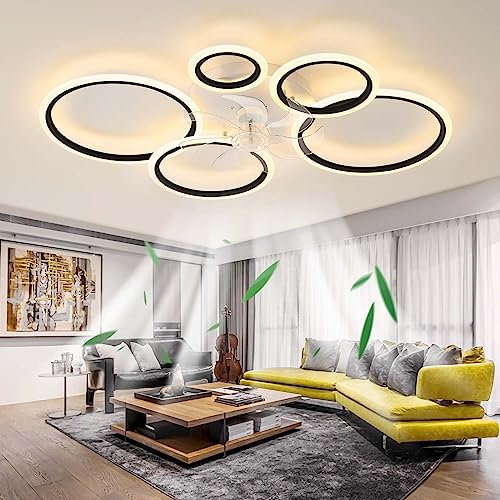 100CM Stumm Deckenventilator mit Beleuchtung Modern Lichter, LED 130W Dimmbar mit Fernbedienung, Ventilator Deckenleuchte für Wohnbereich Schlafzimmer Küche, 6 Geschwindigkeiten (Schwarz)