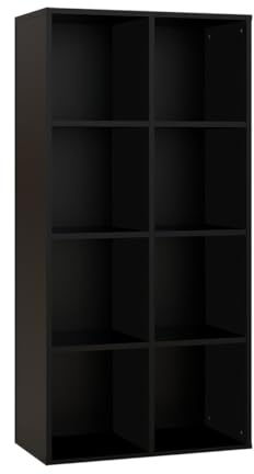 Panana Wooden Bookcase Book Shelf Display Storage Cube Unit With 6/7/8 Compartments for Living Room Bedroom Furniture (Black, 8 Cube)
