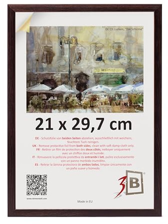 3-B Marco de Foto LUND - marrón oscuro (Nogal) - 21x29,7 cm (A4) - marco para fotos de madera con cristal acrílico