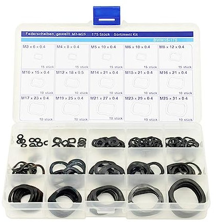 Comphic 3-25mm Wave Spring Washers Assortment Kit 65Mn Manganese Spring Gasket Elastic Washers Assortment Kit Tri- Washer Bearing Wave Pad Kit