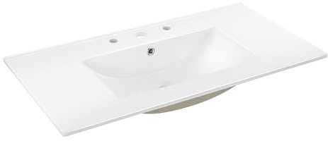 JONATHAN Y SNK1003A Ancillary 3-Hole 36 in. W x 18.25 in. D Classic Contemporary Rectangular Ceramic Single Sink Basin Vanity Top, White