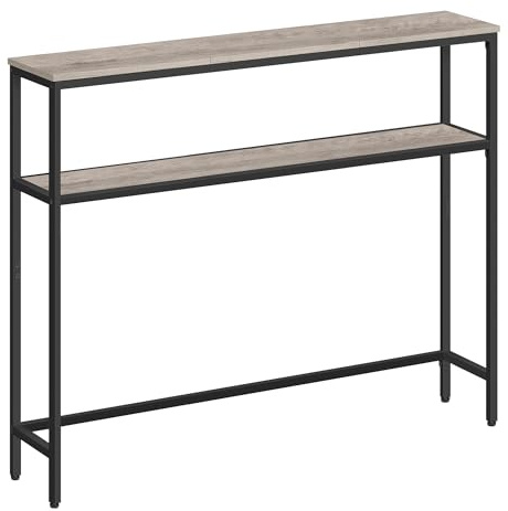 VASAGLE Konsolbord, smalt sidobord, 20 x 100 x 80 cm, modernt entrébord med 2 hyllor, för vardagsrum och sovrum, gråmelerad och bläcksvart, LNT131K02