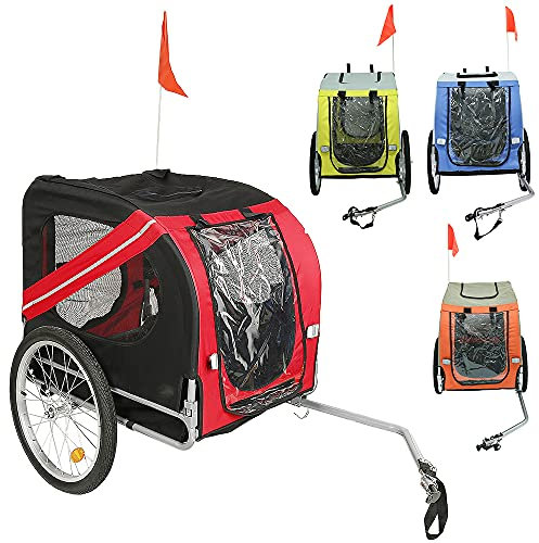 Anhänger Fahrrad für Hunde, faltbar, Wimpel, Struktur aus Stahl, wasserdichtes Oxford-Gewebe, Fahrradanhänger für Jogger-Set, max. 30 kg (rot/schwarz)