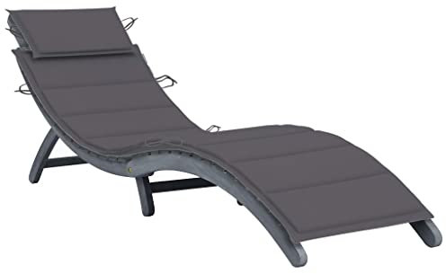 FUDUGEHMIOFWFJJ deckchair,liegestühle,sonnenbank,Sonnenliege mit Auflage Grau Massivholz AkazieGeeignet für Garten, Pooldeck, Terrasse, Wohnzimmer