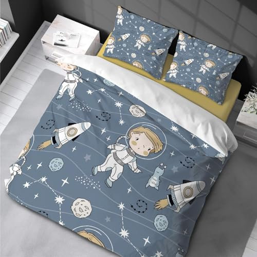 18meng Art Weltraum Rakete Kinderbettwäsche 100x135 Junge Jugendliche Universum Planet Motiv Bettwäsche-Set und Kissenbezug 80x80 Weiche & Angenehme Mikrofaser Zimmer Deko Bettbezüge