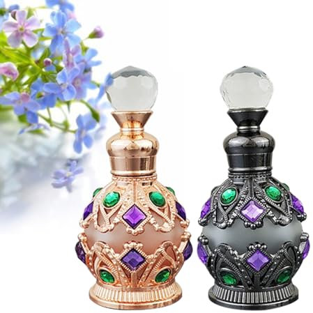 Holzsammlung Botella de Perfume 15 ml - Estilo Vintage con Pedrería, Contenedor de Aceite Esencial para Viaje, Organizador de Viales Recargables, 2 Piezas