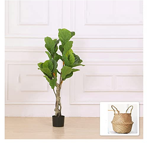 Künstlicher Bonsai 47 Zoll großer künstlicher Geigenblatt-Feigenbaum, künstlicher Kunstbaum mit geflochtenem Korb, for Innen-/Außendekoration Künstliche Zimmerpflanzen im Topf