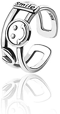 925 Sterling Silber Ring, Smiley, verstellbarer offener Damenring