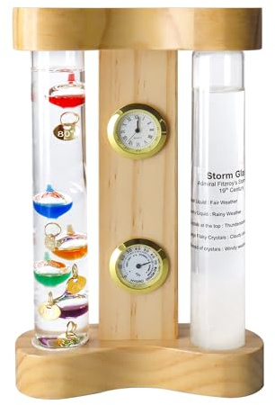 Lily's Home Analog Wetterstation mit Galileo-Thermometer, Präzisions-Quarzuhr & Hygrometer, Fitzroy Sturmglas, Geschenk für Freunde und Familie, Dekoration (17,8 x)