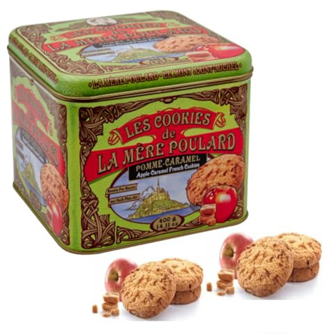 La Mère Poulard® | Galletas Puras De Mantequilla Salada, Manzana Y Caramelo | Lata de galletas francesas con mantequilla | Galletas De Mantequilla Pura - 400 Gr | Galletas De Regalo De Leche