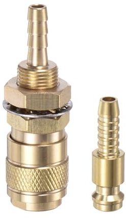 sourcing map 2pcs Gas & Water Quick Connector for Tube Inner Dia 5mm with Hose for TIG 12 18 20 27 Quick Connect Fittings Welding Torch Gas Release, Brass