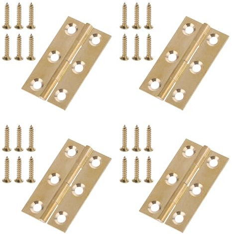 Styquenzer 2 Inch Gold Art Deco Cabinet Door Hinges, 4 Pieces with Screws, Brushed Brass, Surface Mount
