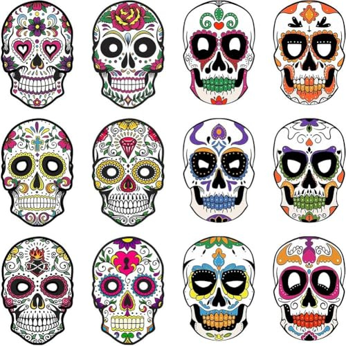 Muteitt 12 Pcs Halloween Sugar Skull Mask, Day of the Dead Mask, Mexican Masquerade Masks Halloween Cosplay Costume Party Accessories