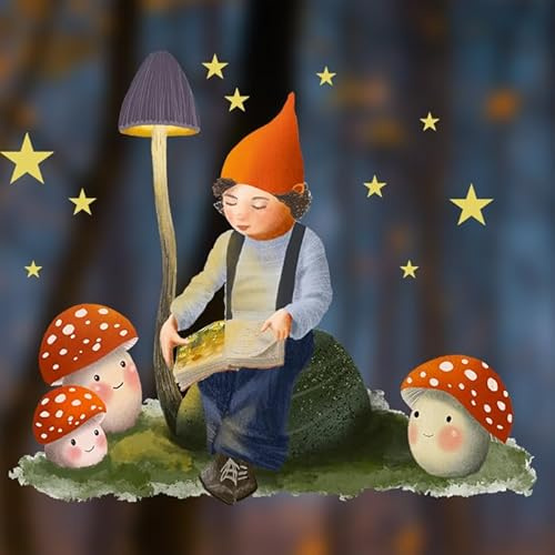 TinyFoxes Fensterbild Vorlese Wichtel - herbstliche Fensterdeko für das Kinderzimmer - selbsthaftend und wiederverwendbar - handgezeichnetes Motiv -von Kristin Franke