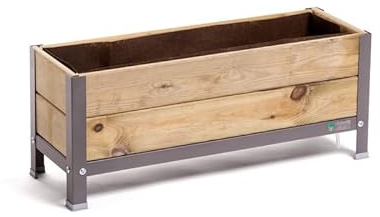 MI HUERTO URBAN Jardinera Arriate de Madera con Bandeja | Gris 90x30x38cm | Jardinera de Madera, Estructura Metálica, Mesa cultivar plantas para Jardín y Balcón, Bandeja Recoge Aguas | HUERTO BAJO