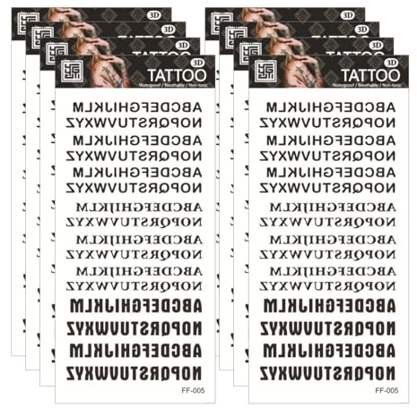 OUDQFCJ 8 hojas de tatuajes temporales personalizados pegatinas autoadhesivas de letras falsas pegatinas de tatuaje negras impermeables tatuaje con nombre DIY para mujeres y hombres