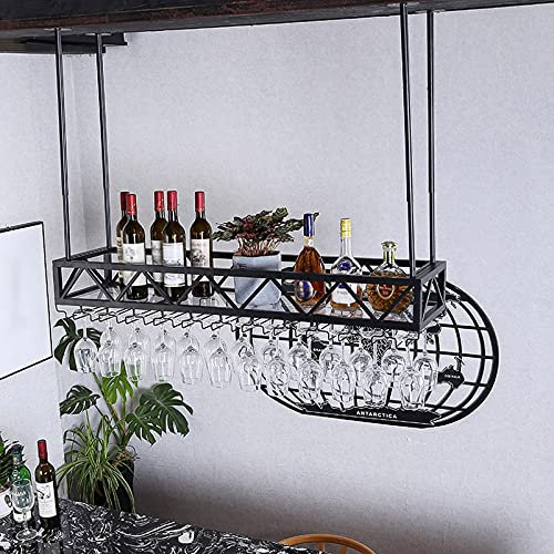 Moderno estante colgante para vino con estante de cristal ajustable para decoración de cocina, restaurante y bar, soporte de metal negro para copas de vino, 80 cm de longitud