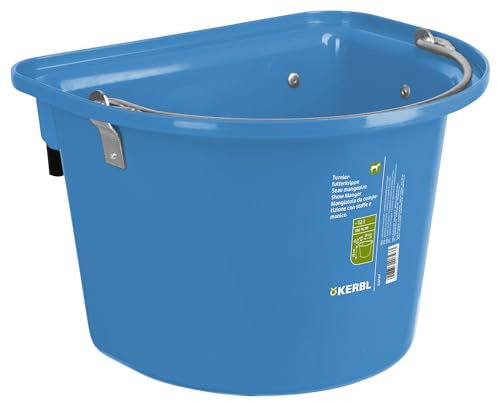Kerbl Turnier-Futterkrippe mit Einhängebügel | Royalblau, 12 l, 39 × 32,5 × 26 cm, stabiler Kunststoff, ein Fressplatz, mit Einhängebügel und Tragegriff