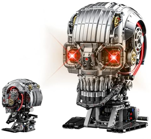 DrmBeyd Skelett Kopf Bausteine Modellbauzsatz für Erwachsene, Cool Kopfskulptur Helm Bausteine Set, STEM Skelett Klemmbausteine Modell, Geschenk für Sci-Fi Fans, 1099 Teile