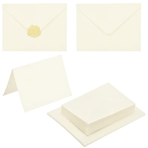 PATIKIL 50Pack Beige 4x6 Envelopes with Cards, V Flap A6 Envelopes with Cardstock & Gold Stickers for Greeting Cards Wedding Greeting Birthday Invitations Letter Mailing