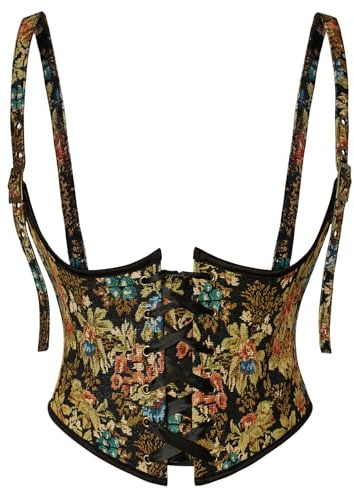 Scarlet Darkness Corset Belt for Women Renaissance Underbust Corset Floral Lace Up Boned Waist Belts Black 6