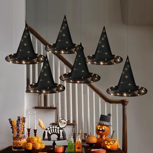 Hexenhut Beleuchtet, Halloween Deko Innen, Halloween Zubehör Decorations Hexen Hut Zum Aufhängen Mit Led Lichterkette, Witch Hat Leuchtende für Party Cosplay Kostüm (Gelb)