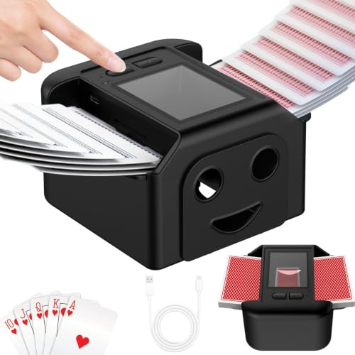 M1L Wiederaufladbar Automatischer Kartenmischer 1-2 Deck, Geräuscharm Elektrische Shuffling-Maschine mit Auto & Manuell, Auto Spielkartenmischer für UNO Romme Phase 10 Skip-bo etc Poker Karte(Schwarz)