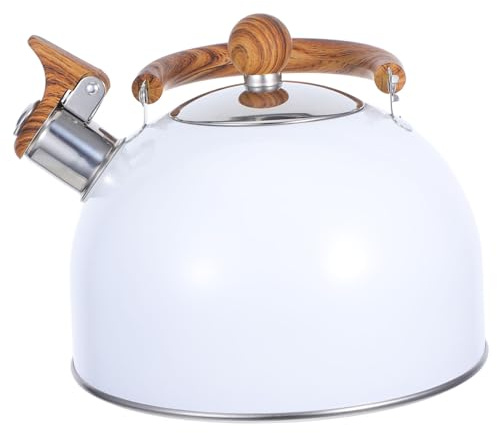 Didiseaon Bouilloire Sifflante Blanche 2,5l Poignée Rabattable En Acier Inoxydable Compatible Plaques à Induction Et Gaz, Récipient Bouillir De L'eau, Utilisation Domestique Et Restauration