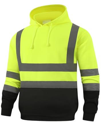 HYCOPROT Sweat à Capuche Haute Visibilité Sweatshirt Haute Visibilité Polaire de Travail Réfléchissante Poches Veste de Sécurité avec Fermeture Cordon de Serrage pour Hommes et Femmes en ISO 20471