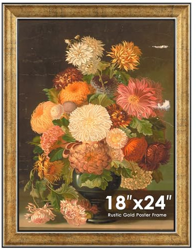 Picrit 18x24 Rustic Gold Poster Frame with 2-Inch Wide Ornate Border - Baroque Antique Style for Wall Mount & Gallery Art, 1 Pack