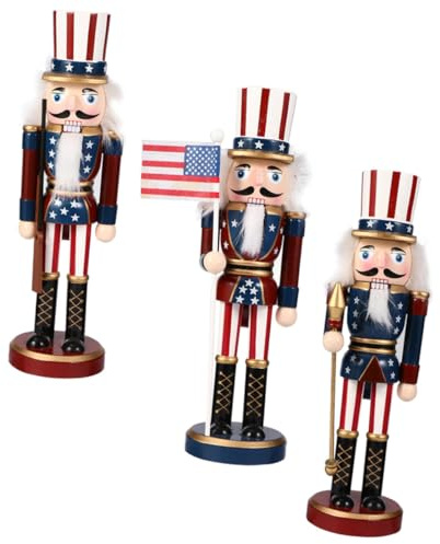 LOLIPPYY 3pièces Figurines Nutcracker Soldat Bois Décoration Américaine pour Fête De Indépendance Et Maison Ornements Traditionnels Patriotiques pour Table Et Étagère
