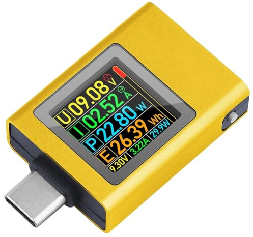Osmond Medidor de Potencia Tipo C, Comprobador de Voltaje y Corriente, Multímetro Digital CC 4,5-50 V, 0-12 A, PD 3.1, Color Amarillo Dorado.