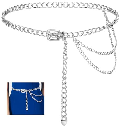 Kettengürtel Silber Taillengürtel Silber Gürtel Kette Mehrschichtig Mehrschichtiger Taillenkettengürtel Damen Bauchkette Taillengürtel Gürtel Punk Taillenkette Kette Outfit für Kleider Jeans 105 cm
