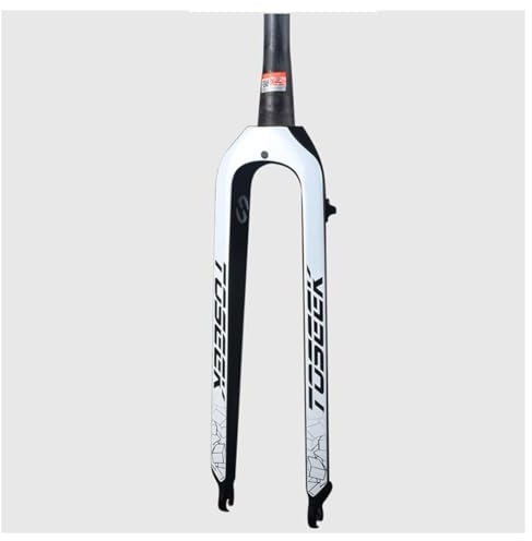 LQVAIPT Fourche Rigide en Fibre de Carbone 26, 27,5, 29 Pouces, Tube Conique, Frein à Disque 1~1/8, Fourche de vélo QR 9 x 100 mm, sans Filetage, ultralégère, for VTT Avant(White,29)