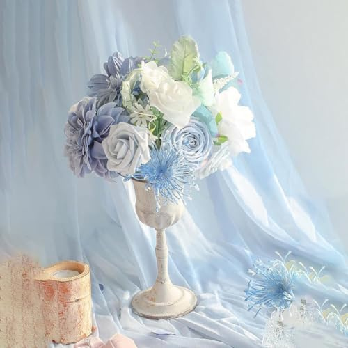 Zilimontt Lot de 18 roses dahlia artificielles en soie violette avec tiges pour bouquets de mariée et décoration d'intérieur, arrangement floral avec verdure (1)