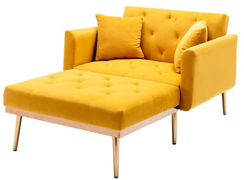 phosir Relaxsessel Schlafsessel mit Liegefunktion, 3-Fach Verstellbarer Klappsofa Sessel für Wohnzimmer oder Schlafzimmer, Bequemer Ruhesessel (Senfgelb/Beige/Schwarz/Weiß) (Senfgelb)