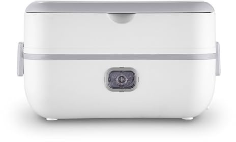 Fiambrera eléctrica con calefacción, autocalentable, de acero inoxidable 304 con bolsa de transporte y cubiertos, a prueba de fugas, ideal for oficina y escuela(White,Single layer)