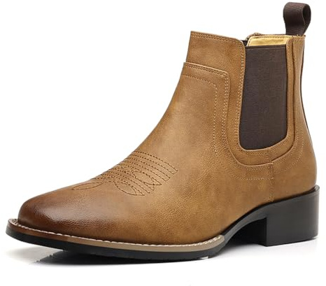 HCDZF Herren Chelsea-Stiefeletten mit quadratischer Spitze Western-Cowboy-Stiefel