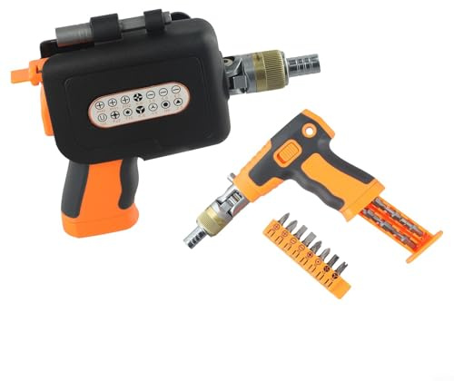 Bebykilemi 16-in-1-Schraubendreher-Set mit Bit mit Halter, 14 Bits, Verlängerung, Ratsche, 1/4-Zoll-Antrieb für enge Räume, kompakt, Magnetgurt, Tragetasche, Orange