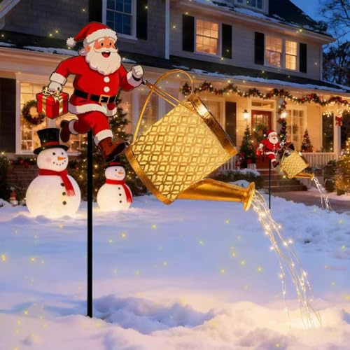 Christmas Santa Solar Kettle Lights, Garden Lawn Solar Weihnachtsmann Lights, LEDSolar Weihnachtsmann Gießkanne Lichterkette, LED Außen Solarlampen, Wasserdicht Gartendeko für Garten Hofweg (#G)