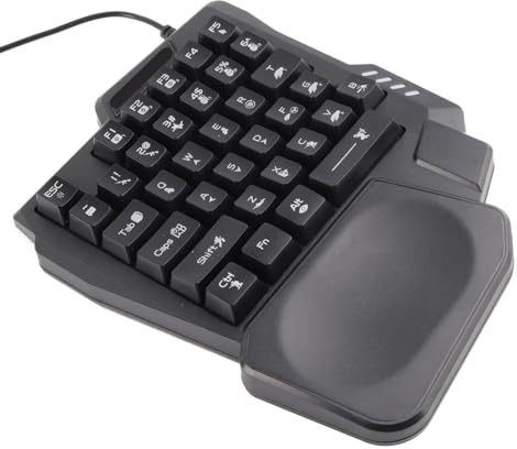 ERYUE Clavier à Une Main, 35 Touches, Large Repose-Paume étanche, Noir, Clavier de Jeu à Une Main pour Jeux Mobiles sur Ordinateur, avec Rétroéclairage 3 Couleurs, Câble USB, Plug
