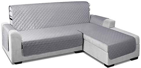 TAOCOCO Funda de sofá Chaise Longue, L 200x270cm, Impermeable, con Banda elástica, para salón, Antideslizante, Acolchada, protección para Mascotas, Gatos, Perros, niños Jugando (Gris Oscuro)