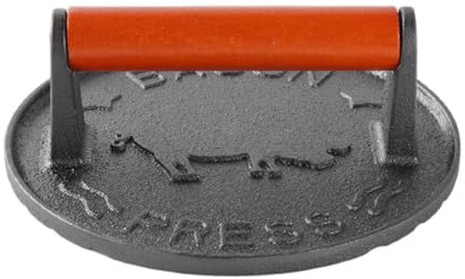 Ljmyy Presse à hamburger en fonte robuste avec poignée ergonomique en bois pour grillades et grillades
