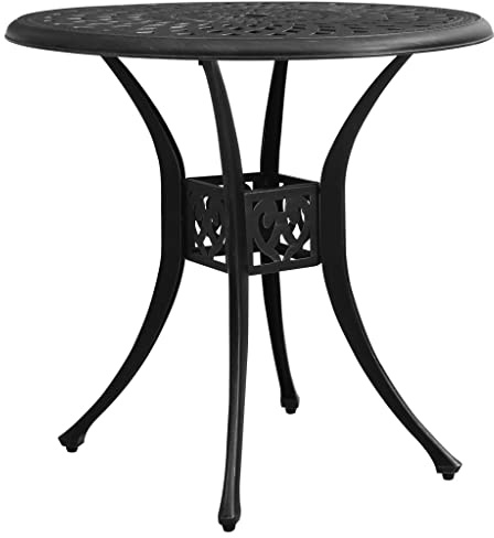 Tomostar Beistelltisch mit Sonnenschirmloch aus Metall, Bistrotisch, rund, für Balkon, Garten, Terrasse, Außenbereich, Schwarz, 78 x 78 x 72 cm, Aluminiumguss