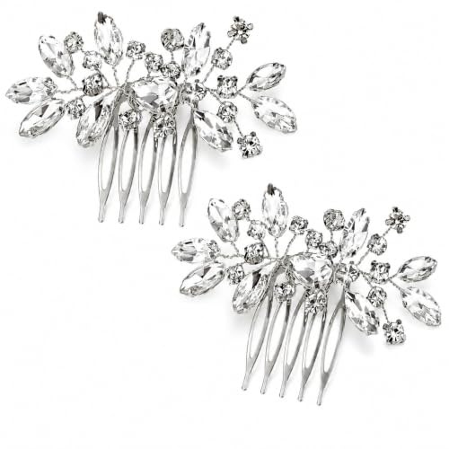2 Pcs Rhinestone Bridal Hair Comb, Silver Wedding Hair Combs Sparkle Diamante Wedding Hair Clips Crystal Bridal Hair Accessories for Bride Bridesmaids, Women and Girls