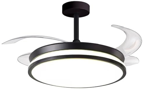 BEL AIR HOME - Ventilatore da Soffitto DUNE - Pale Pieghevoli - Luce LED 36 W in 3 Temperature di Luce - Telecomando - Motore DC Efficiente e Silenzioso - Nero - 108 cm